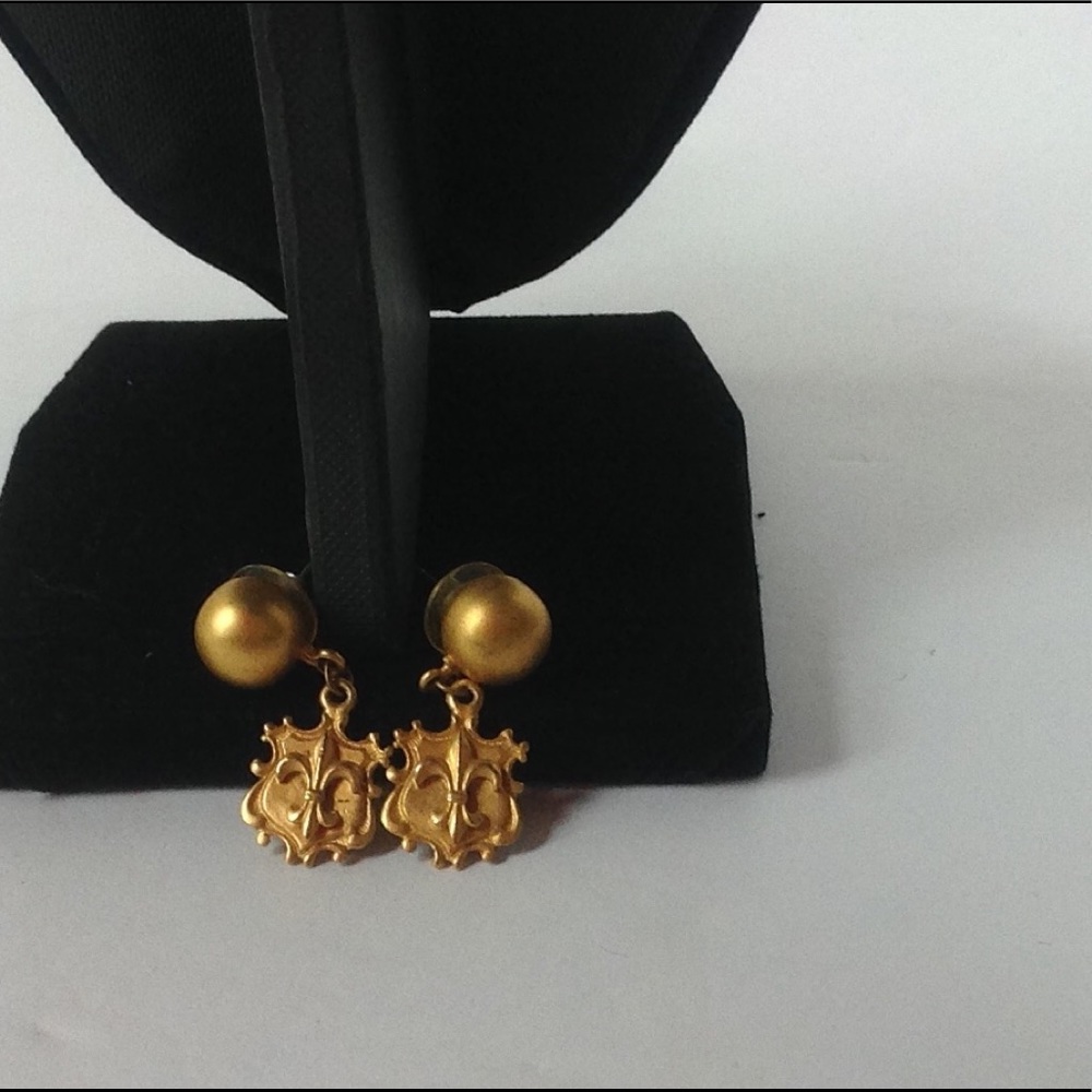 Vintage Brass Shield Earrings Gold Dangle